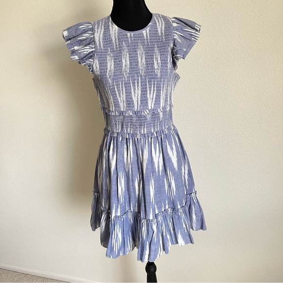 SAYLOR Zinnia Indigo blue ruffle ikat mini dress size Small NWOT - Picture 2 of 11